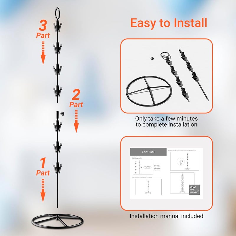 TJMOREE 2 Pack Chip Rack Display Stand, Snack Organizer for Countertop, Chip Bag Holder with 14 Clips, Chip Stand Display for Party, Office, Pantry(Black) - Image 4